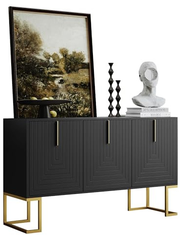 SOFTWEARY Sideboard Breite 138 cm, Wohnzimmerschrank, Mehrzweckschrank, Küchenschrank (schwarz)