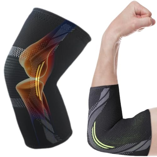 Bendaggio per gomito, gomitiere palestra, tutore epicondilite gomito, gomitiera per epicondilite, bendaggio per gomito antiscivolo, gomitiere palestra, per tennis, bodybuilding, golf (L)