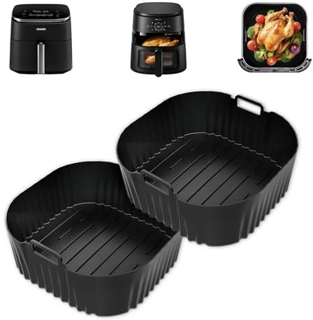 Gicctyble 2 Piezas Molde Silicona Freidora de Aire, 23cm Caliente Air Fryer Accesorios para Cosori 5,5L/6L/6,2L, Philips Série 2000 6.2L Na230/00,Accesorios Freidora de Aire,Recipiente Air Fryer