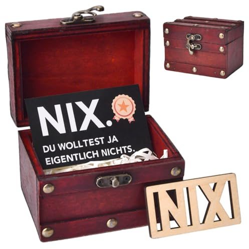 NIX Geschenk, Lustige Geschenke für alle die nichts wollen, Nichts Geburtstagsgeschenk, DU WOLLTEST JA NICHTS, Schatzkiste Da Ist Nichts Drin, Geschenkideen für Männer, Frauen, Freunde