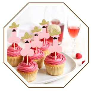 24PCS Bachelor Party Cupcake Toppers Hat Beard Bachelorette Pink Glitter Cake Topper Decorations for Funny Bachelorette Theme Party Bridal Shower Wedding Birthday Party Supplies