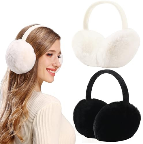 FSMILING 2 Pack de Chauffe-Oreilles Hiver Chaud Couvre-Oreilles En Peluche Pliable Earmuffs Pour Hommes Femmes Couleur