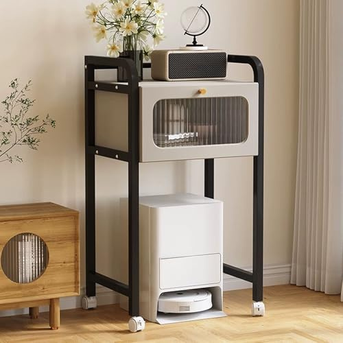JIAOCKJIAO JKGHK Sweeping Robot Storage Stand Rack, Robot Vacuum Cleaner Storage Rack with Drawer, Robots Vacuum Cleaner Storages Shelf with Pulleys for Living Room, Bathroom(Grey)