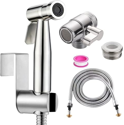 Acier inoxydable Bidet HygiéNique Kit Douchette Wc Toilettes - Kit Douchette Wc avec Vanne Inverseur de robinet - Douchette pour L'HygièNe Intime