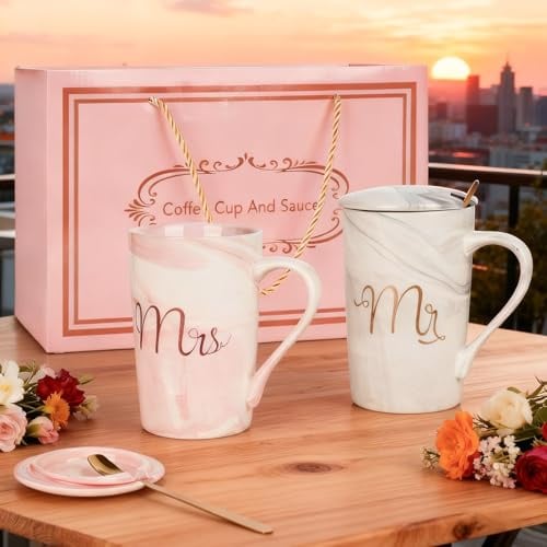 YYTECH 2 Piezas Regalos de Boda para los Novios, Tazas Pareja de Mr Mrs, Regalo Aniversario Boda, Para bodas, compromisos, aniversarios, recién casados ​​y San Valentín.