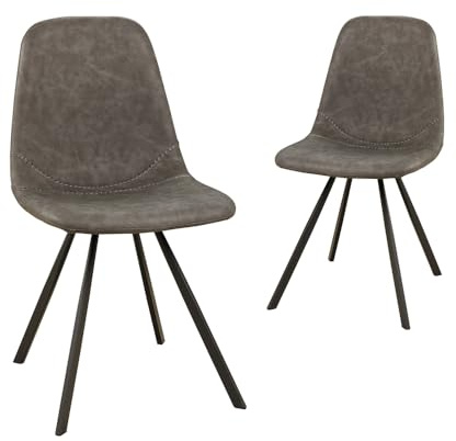 AVISSIMO Avella Esszimmerstuhl, Industrial-Design, Kunstleder, Baseballnaht, Metallgestell, modern, für Esszimmer & Wohnzimmer, grau (2er Set)