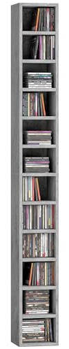 HOMCOM 204 CD Storage Unit, Storage Tower with 12 Cubes, 175cm Tall Bookcase for Living Room, Home Office, Study Room, Cement Grey