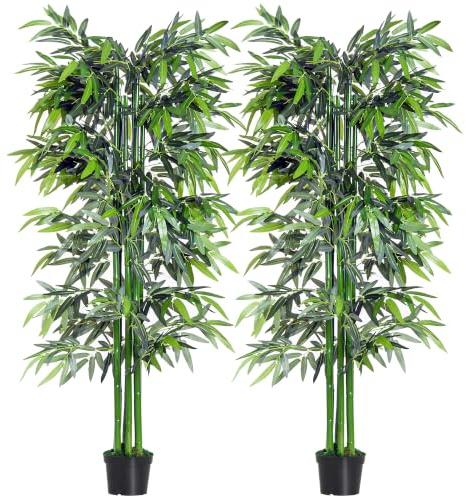 Outsunny Lot de 2 Bambous Artificiel XXL 1,80H m Arbre Artificiel Noir Vert | 1105 Feuilles Denses Réalistes, Pot Inclus