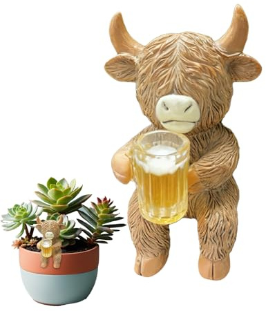 Amesor Kleine Kuh Skulpturen | Resin Lustige Trinkende Kuh | Blumentopf Wetterbeständig,Für Garten, Hof, Balkon, Draußen, Zuhause, Bauernhaus Und
