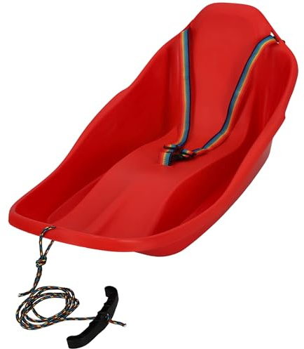 KOTARBAU® Bob Schlitten mit Lehne - 72 x 37 x 32 cm - Kinderbob - Kunststoff Schlitten für Kinder - mit Rückenlehne - Schneeschlitten - Kinderschlitten mit Sicherheitsgurt & Zugseil - Rot