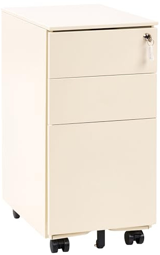 Aktenschrank Metall 3 Schubladen Hellbeige rollbar abschließbar Büroschrank Bolsena