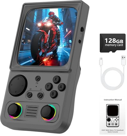R36TMAX Retro-Handheld-Spielkonsole, Retro-Spielkonsole mit 4,0″ IPS-Bildschirm und über 22.000 klassischen Spielen, unterstützt WLAN-Multiplayer, 4000-mAh-Akku (Grau 128GB)