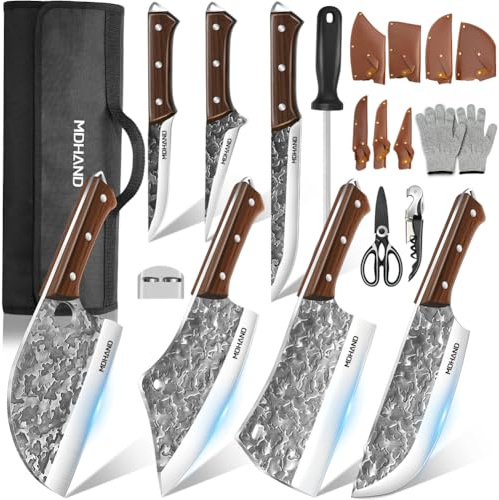 Welan 14 Pièces Set Couteaux Et Ustensiles De Cuisine Complet, Couteau Hachoir, Machette, Feuille De Boucher, Pour Cuisine & Camping