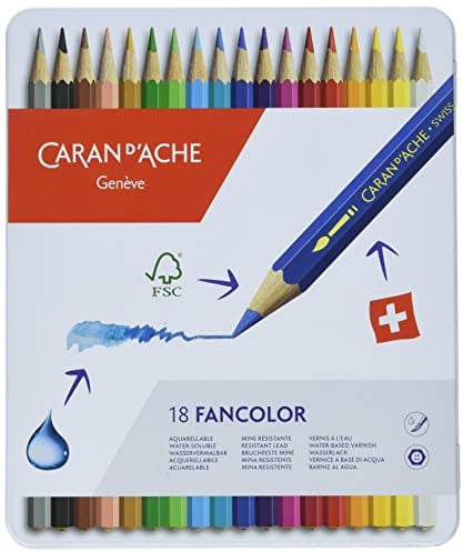 CARAN d'ACHE - FANCOLOR Aquarelle Kinder Buntstifte in Metallbox - 18 Stück