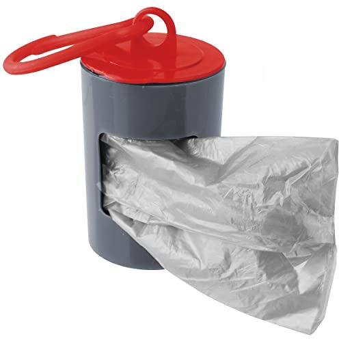Fackelmann 59913 Distributeur de sacs à crotte et 2 rouleaux de 20 sacs pour crottes d chien, Plastique, Papier, Gris, Rouge, 12,6 x 11,5 x 4 cm