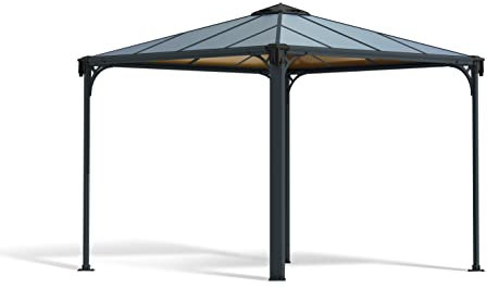 Palram CANOPIA by Palermo 3000 Tonnelle de Jardin 3x3 – Structure Aluminium et Toit Rigide – pour Couvrir Une Terrasse Toute L’année – Garantie 10 Ans - Gris (295x295)