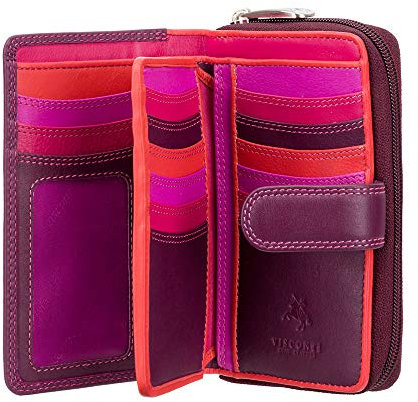 VISCONTI - Soft Leather Purse/Wallet for Women - Plum Multi - Card Holder, Gifts for Women, Card Wallet, Badge Holder - 2 ID Photograph Windows and 6 Slip Pockets - 16 Slots
