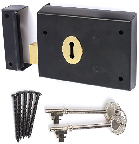 Double Handed Dead Lock & 2 Keys - 100mm x 75mm Black Rim Door Deadbolt Gate/Shed