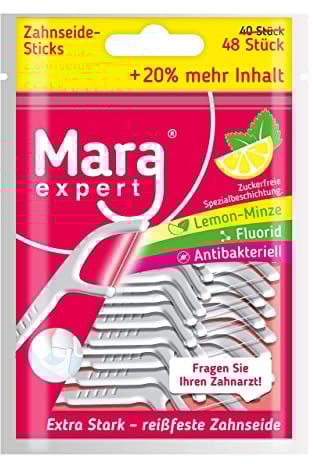 Mara Expert Palillos de seda dental de, limpieza interdental y de lenguas, hilo dental encerado y palillo en uno
