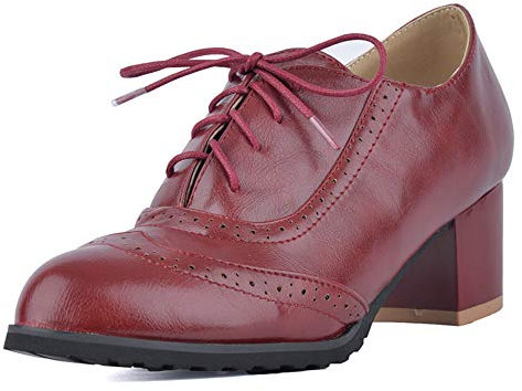 Cocey Brogue-Schuhe mit Blockabsatz für Damen mit Schnürsenkeln (Red, 49 EU)