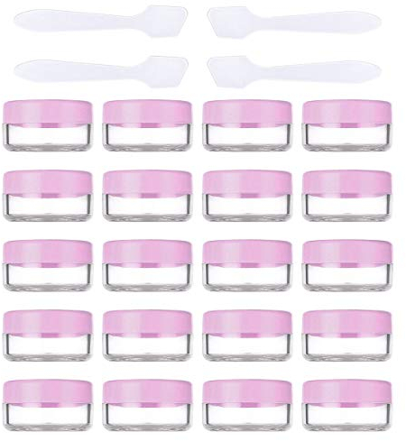 20 Stück Cremedose Leer 10g/10ml Transparent Klein Kunststoff Tiegel - für Kosmetikdose, Lippenbalsam Döschen, Nailart Döschen - Mit 4 Stück Mini Spatel (Pink)