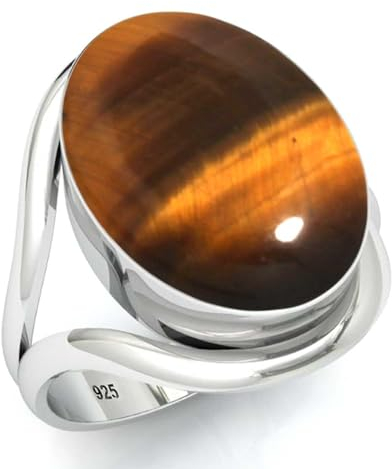 Jeweloporium 925 Silber Ringe für Damen Größe 52(16.6) Braun Natürlich Tigerauge Edelstein Jahrgang Silber Ringe Muttertag Geschenk Solitär Schmuck
