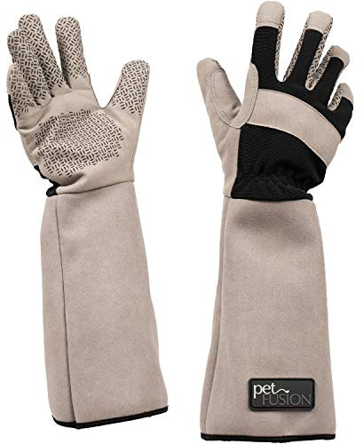PetFusion Multipurpose Pet Glove for Grooming, Trips to Vet, Handling. [Puncture & Scratch Resistant, Water Resistant]. 12 Month Warranty for Manufacturer Defects Grey