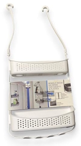 FERIDRAS Mensola per Doccia 2 Ripiani in Plastica 32 Cm con Ganci Colore Bianco