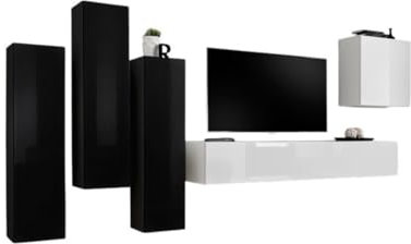 Ensemble Meubles de Salon Switch III – Design Moderne – Noir et Blanc Brillant – Meuble TV et rangements Suspendus