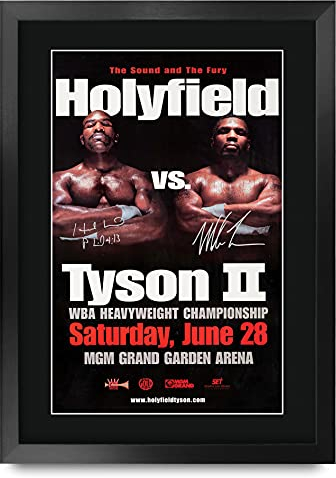 HWC Trading Holyfield vs. Mike Tyson Bout 2 Geschenke Gedruckter Signierter Autogramm Poster für Fans von Boxsport Memorabilien - A3 Gerahmt