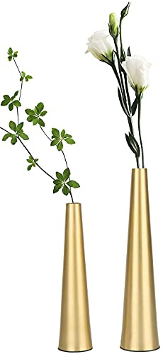 Vixdonos Metallvase, Goldfarbene, kleine Trockenblumen-Vase, 26,7 cm/21,6 cm, 2 Stück, konische Vasen für Hochzeit, Tischdekoration, Heimdekoration (Gold)