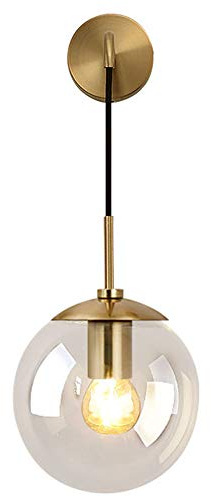 MZStech Industriel Vintage 15 cm Verre Globe Drop Applique Murale Chambre Couloir Applique Lumière Rétro Clair Verre Sphère Applique Murale (Clair)