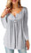 Florboom Women Casual Shirts Long Sleeve Blouse V Neck Button Up Tunic Grey 22-24