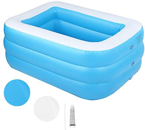 MAGT Aufblasbarer Pool, Kids Aufblasbarer Pool Kinderheim Nutzung Planschbecken Großer quadratischer Pool (blau/pink)(Blau)