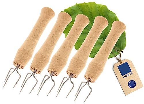 5x HOFMEISTER® Pellkartoffel-Gabel, Made in Germany, ohne Plastik, perfekt als Spieß für Pellkartoffel oder Maiskolben-Halter, aus Edelstahl rostfrei, Griff aus Buchenholz