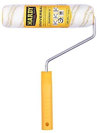 HARDY WORKING TOOLS Rullo Di Vernice Set, Rullo Di Vernice Pennello di poliestere, Altezza del pelo 12mm, Lunghezza 25cm, Diametro 48mm, bianco-giallo, A0180-512000