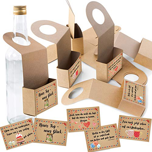 Logbuch-Verlag 10 Flaschenanhänger zum Befüllen aus Kraftpapier + Sprücheaufkleber braun bunt - Geschenk Flaschen dekorieren