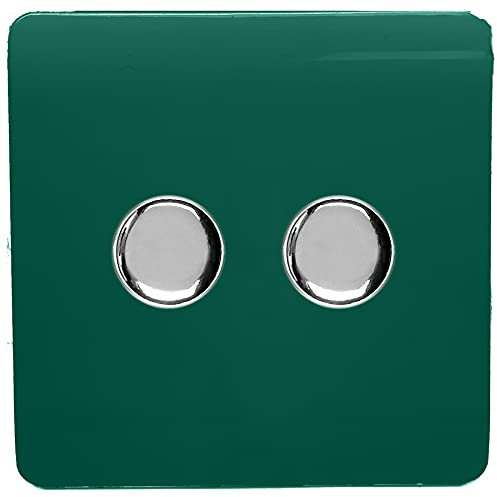 Trendi Artistic Modern Glossy Tactile 2 Gang 2 Way 120w LED Dimmer Switch Dark Green