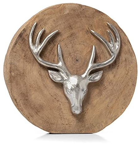 Moritz Skulptur Rentier Geweih auf Holz I 30 x 28 x 20 cm I Weihnachtsdeko I Hirsch Deko Weihnachten I Elch Deko Figuren I Dekoartikel aus Holz I Wohndeko modern I Weihnachtsdekorationen innen