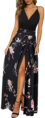 Newshows Vestido Largo Maxi de Verano con Cuello en V, Ranura Elegante, Espagueti Correas, Casual para Invitados de Boda