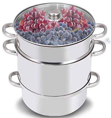 Fruit Juicer Steamer, 11-Quart 304 Stainless Steel Fruit Vegetables Juice Steamer Pot with Lid, Hose, Clamp, Loop Handles for Making Juice, Jelly, Pasta Kitchen Cookware