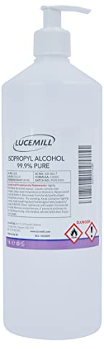 Lucemill 99.9% Isopropyl Alcohol | 1 litre | Super Strength IPA Surface Sanitiser | 99.9% Isopropyl Alcohol | Clear Liquid | Comes with White Lotion Pump