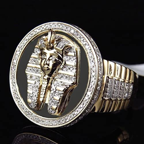 DOOLY Heißer Schmuck 18 Karat Gold Two Tone ägyptischer König Tutanchamun Ring Herrenring