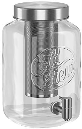 Kook Machine à café à infusion froide, distributeur de boissons Mason Jar avec robinet en acier inoxydable et filtre en maille, 3,8 l