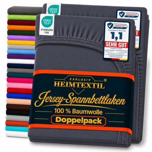 EXKLUSIV HEIMTEXTIL Jersey Spannbettlaken Marke Doppelpack 180-200 x 200 cm 100% Baumwolle, Öko - Tex Zertifiziert, Markenqualität, Matratzenhöhe bis 25 cm, Navyblau