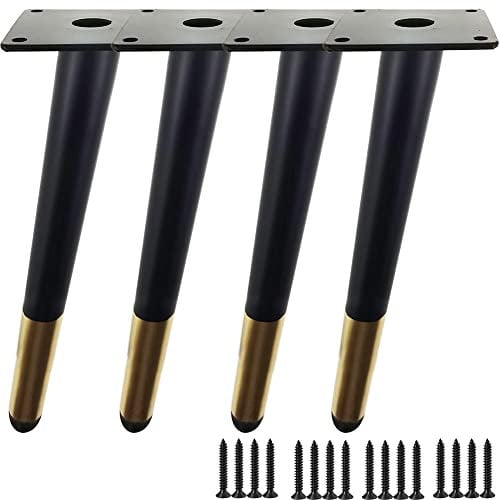 TempFoo Piedini per Mobili in Metallo 4 Pezzi Gambe per Mobili Cono Inclinati Con Base in Gomma Antiscivolo Fai da te per Mobile Tv Divano Mobile Tavolino Stile Medievale Oro Nero (15 cm)