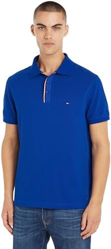 Tommy Hilfiger Men's Polo Shirt Placket Short-Sleeve Regular Fit, Blue (Ultra Blue), M