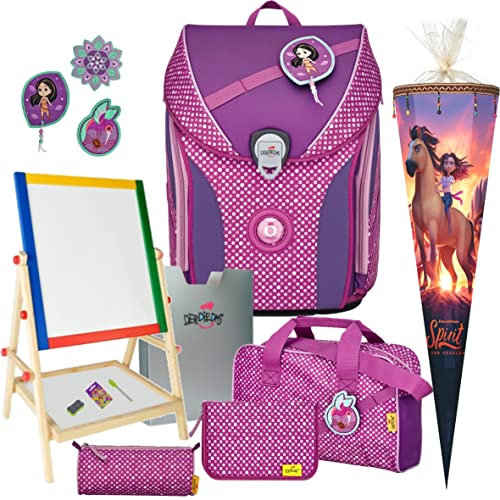 Generisch PURPLE DOTS - Punkte - DerDieDas ErgoFlex MAX Schulranzen-Set mit Buttons 7tlg. mit SCHULTÜTE - SCHREIBTAFEL GRATIS DAZU