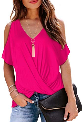 T Shirt Femme à Manches Courtes 2025 Tee Shirt D'été Tshirt Rose Coton Torsion Avant Tunique Femmes Haut Top Shirt L