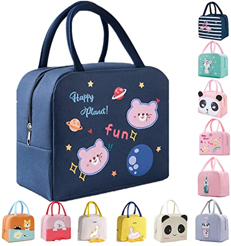 WUWYOUWL Lunch Bag,Cute Carton Insulated Lunch Box,Reusable Lunch Cooler Bags,Waterproof Lunchbag, Foldable Lunch Bag for Women, Men, Kids and Students Travel Picnic School (Beer Blue)